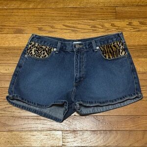 Vintage 90s PLAYBOY Blue Jean shorts with Leopard Print Details